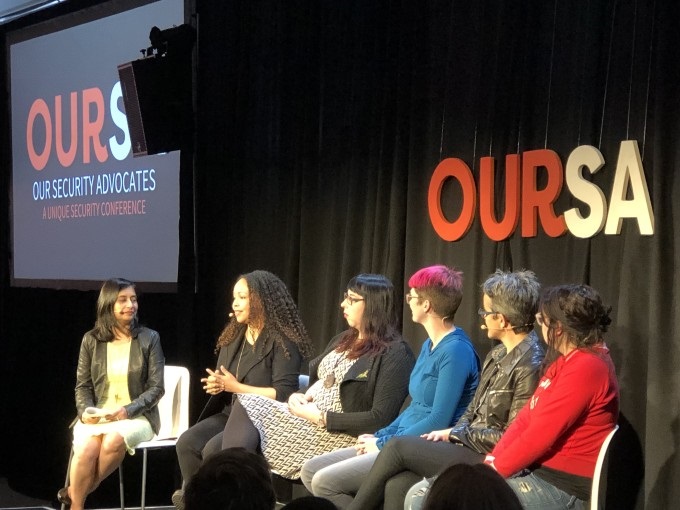 (Left to right: Facebook's Aanchal Gupta; Fastly's Window Snyder; Facebook's Kate McKinley; the ACLU's Leigh Honeywell; Cloudflare's Jennifer Taylor; and Spotify's Kelly Lum